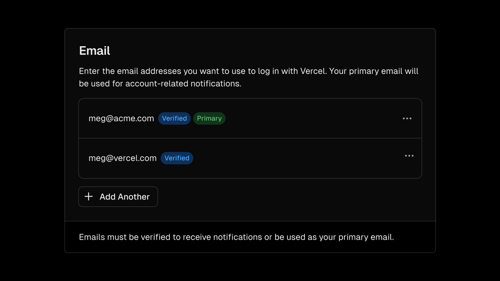 Cover for Accounts can now have multiple email addresses